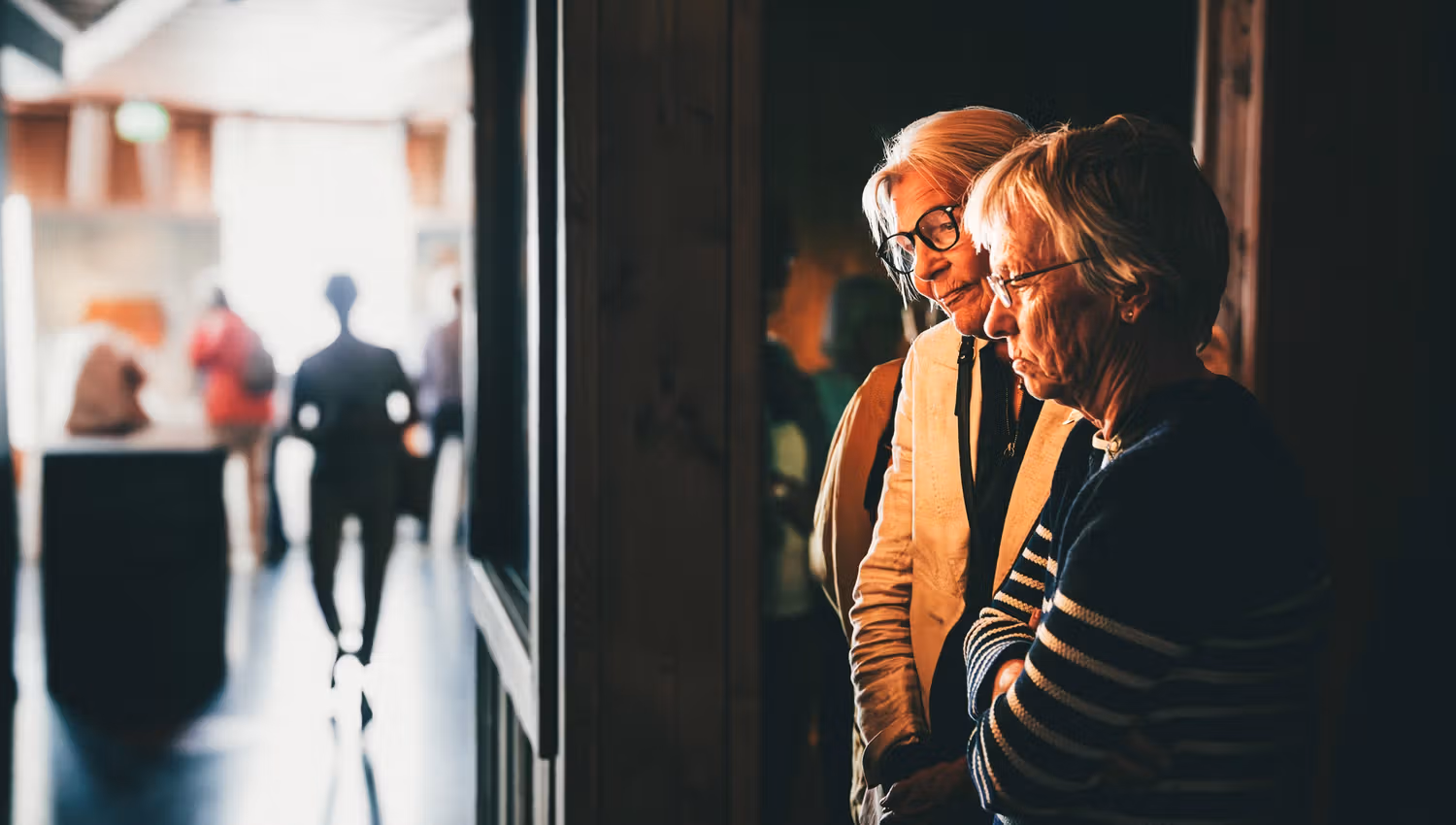 Two ladies watching the exhibit