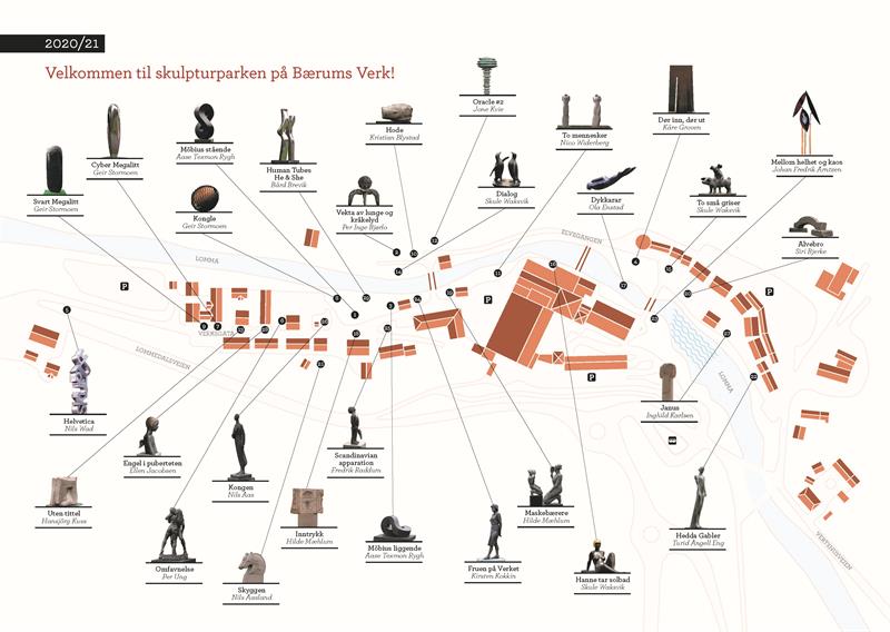 Map of the sculptures at Bærums Verk