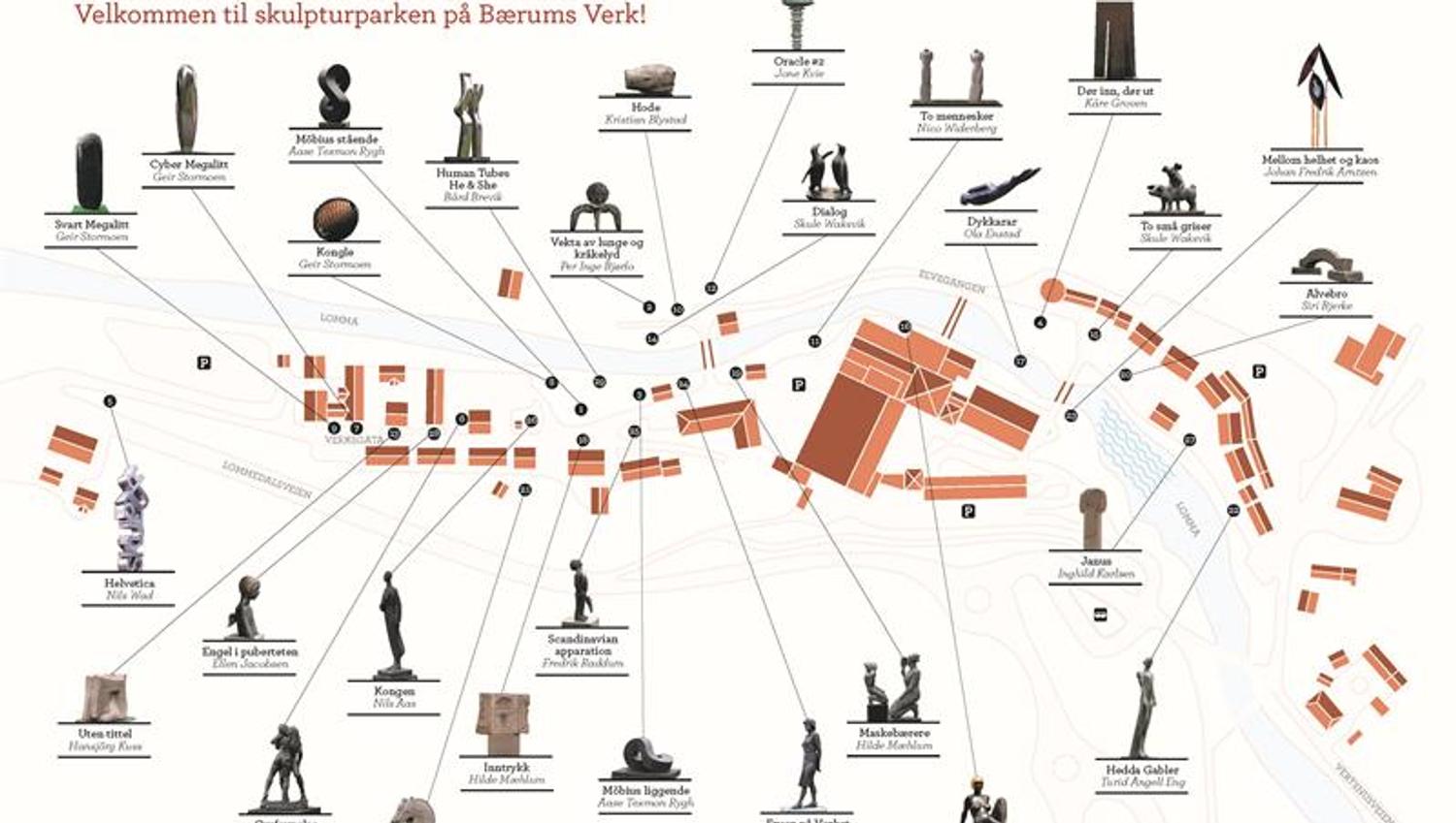 Map of the sculptures at Bærums Verk