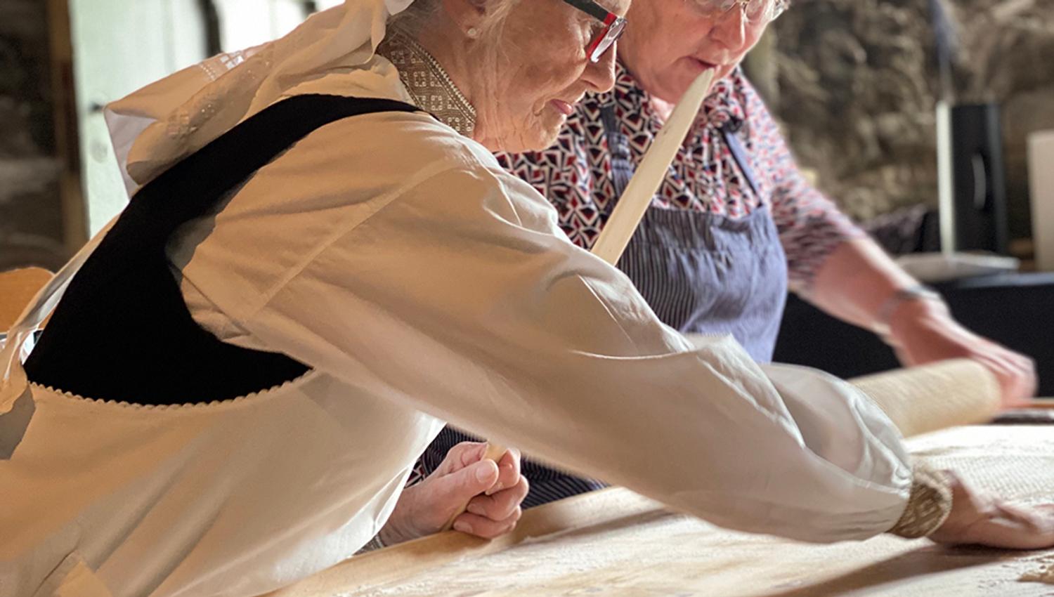 Two women baking