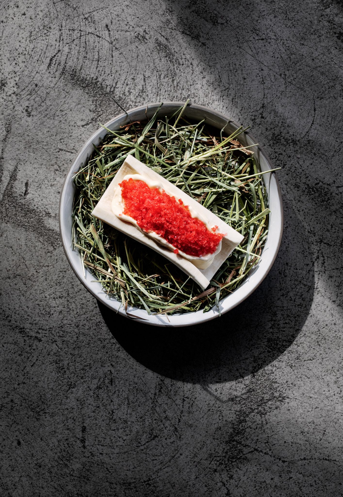 Bonemarrow ice cream with granite of summer berries.