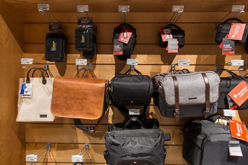 Detail photo of camera bags.