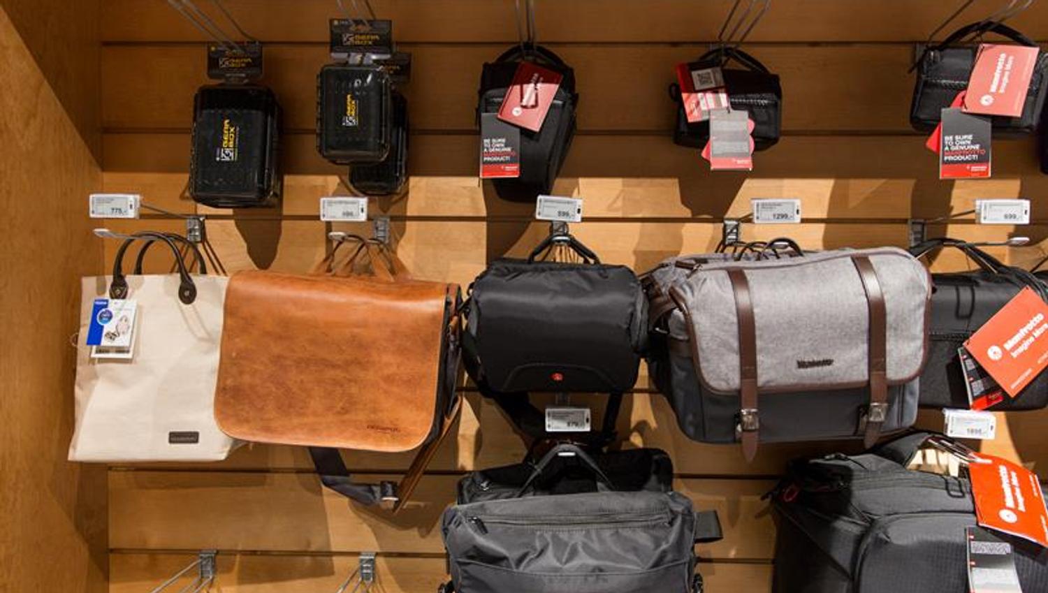 Detail photo of camera bags.