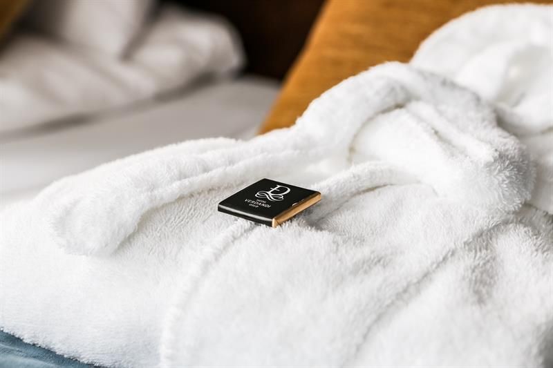 details: chocolate on a folded bathrobe