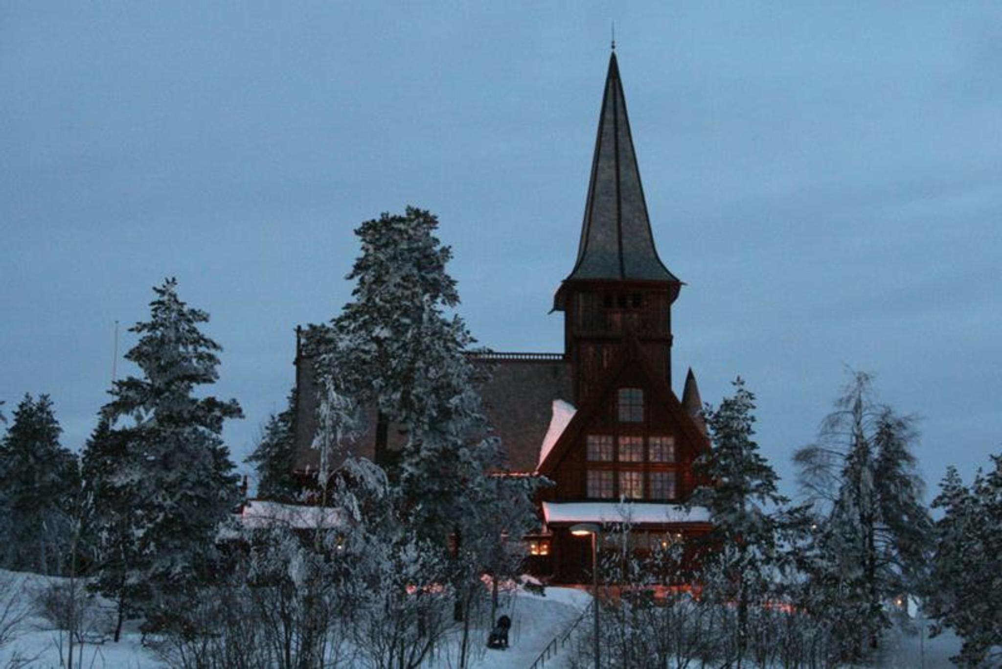 Church exterior during winter.