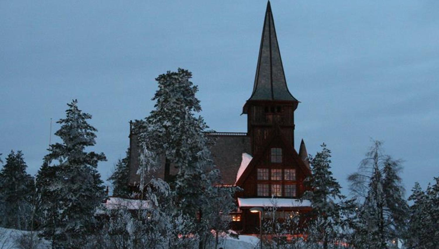 Church exterior during winter.