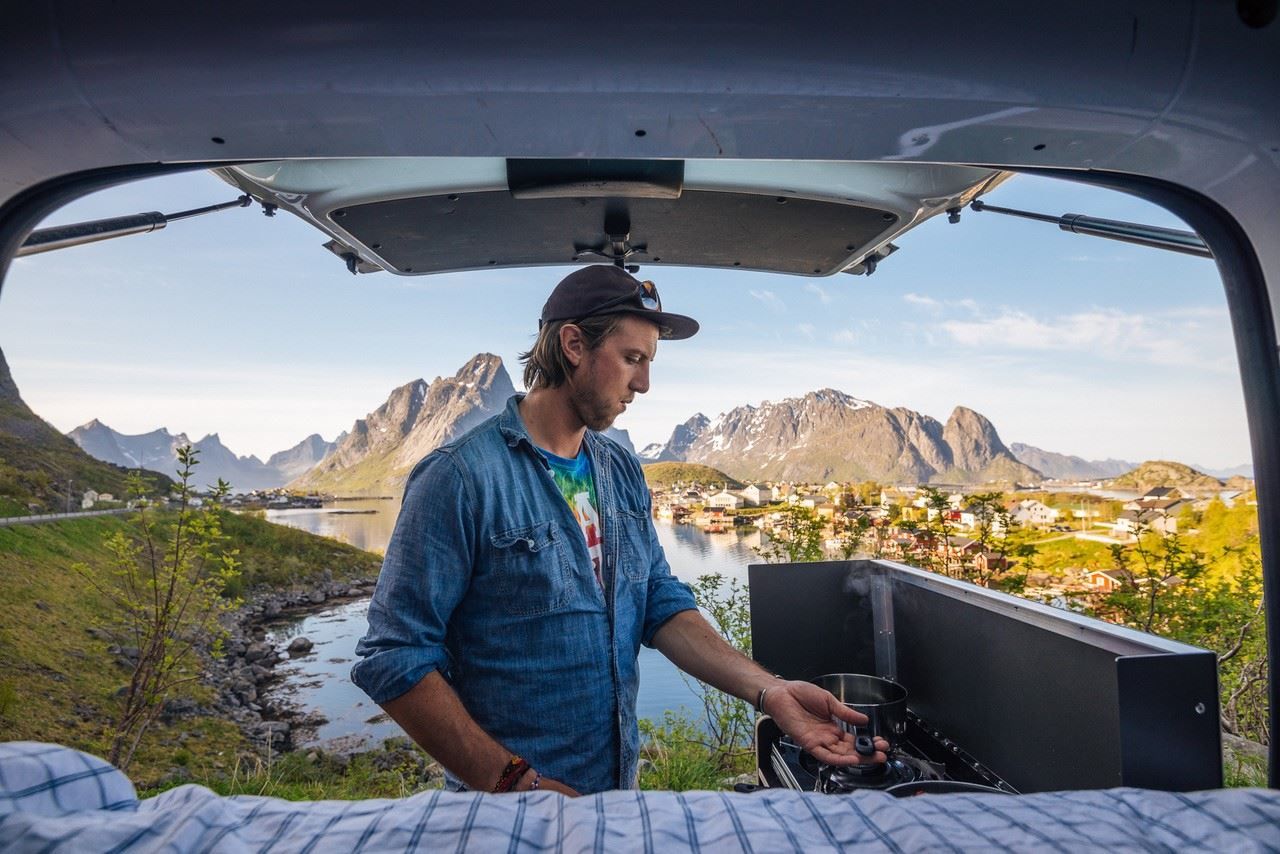 Person with mountains in the background