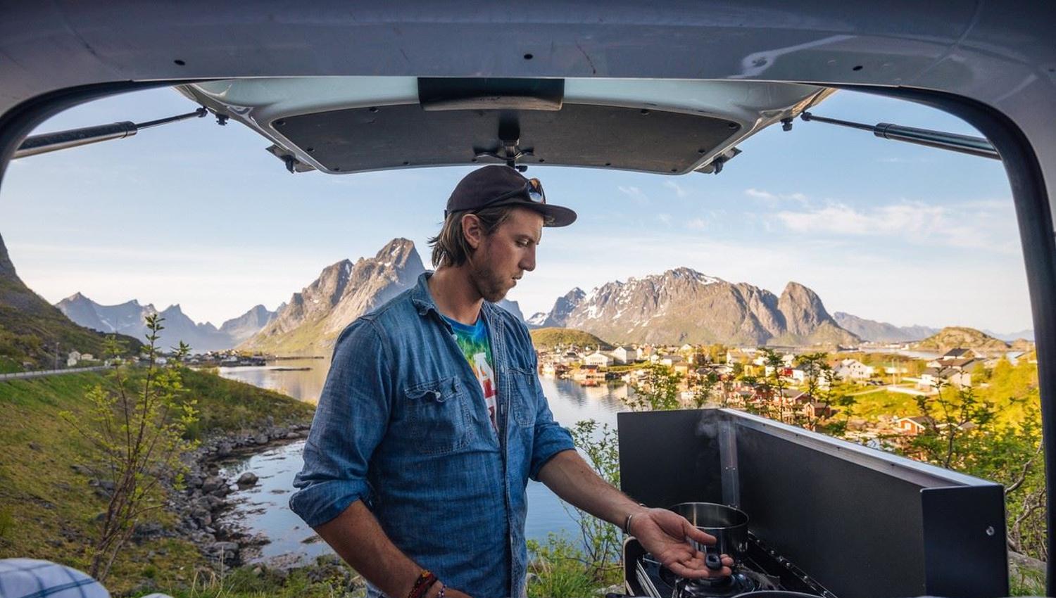 Person with mountains in the background