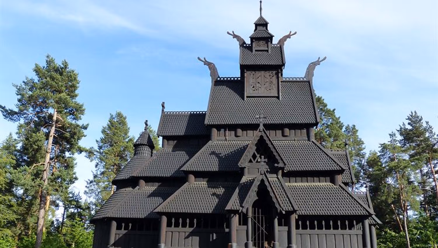 Gol stavechurch on a summerday. Norwegian Museum of Cultural History