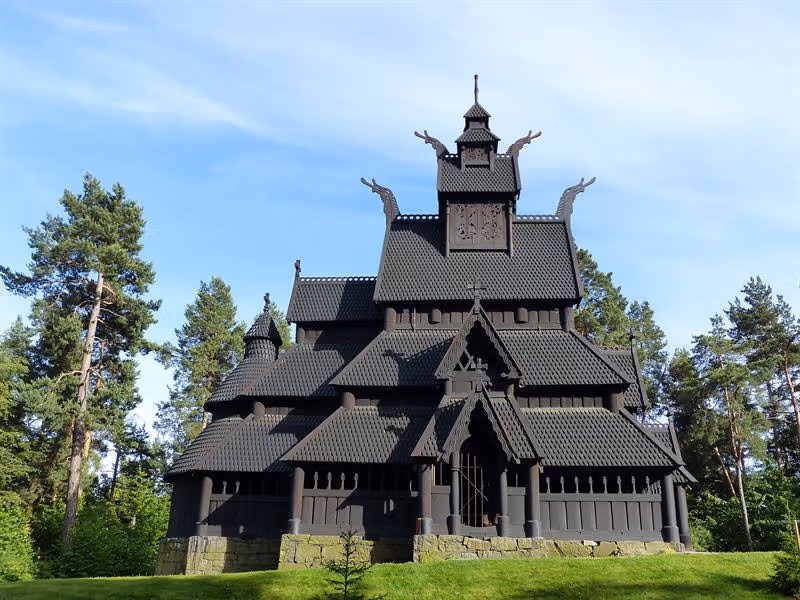 Gol stavechurch on a summerday. Norwegian Museum of Cultural History