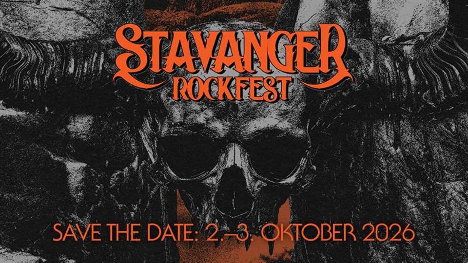 En plakat med hodeskaller og teksten «Stavanger Rockfest»