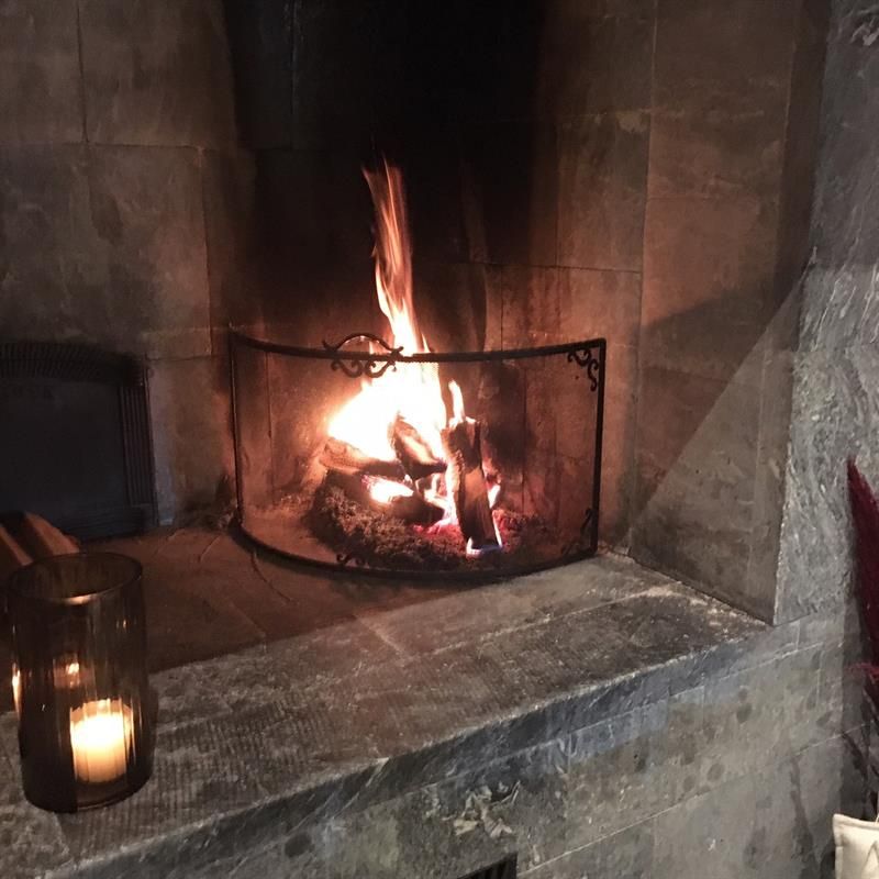 lit fireplace