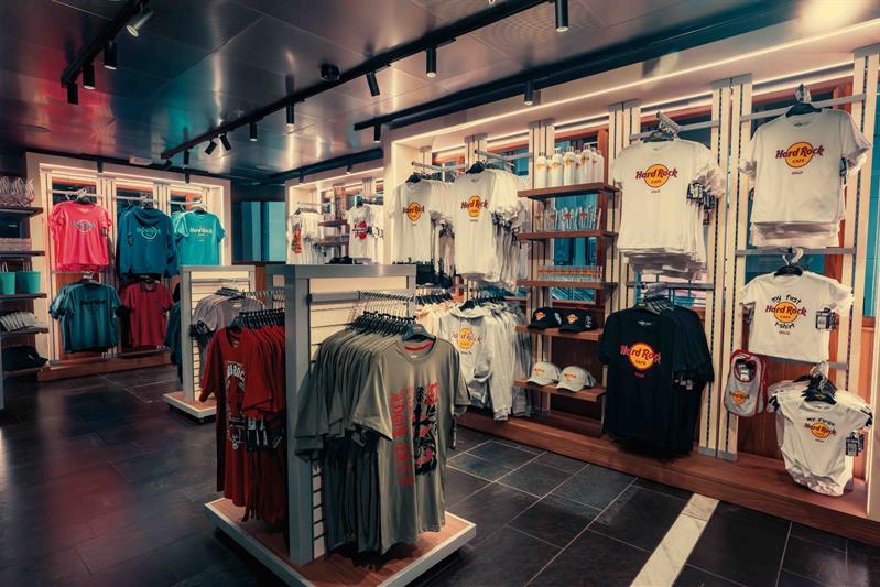 Hard Rock Cafe T-shirts hanging in the shop