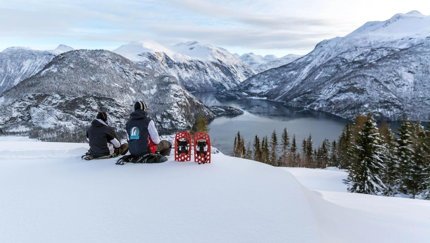 Juvet landscape hotel nature adventure with snowshoes in winter