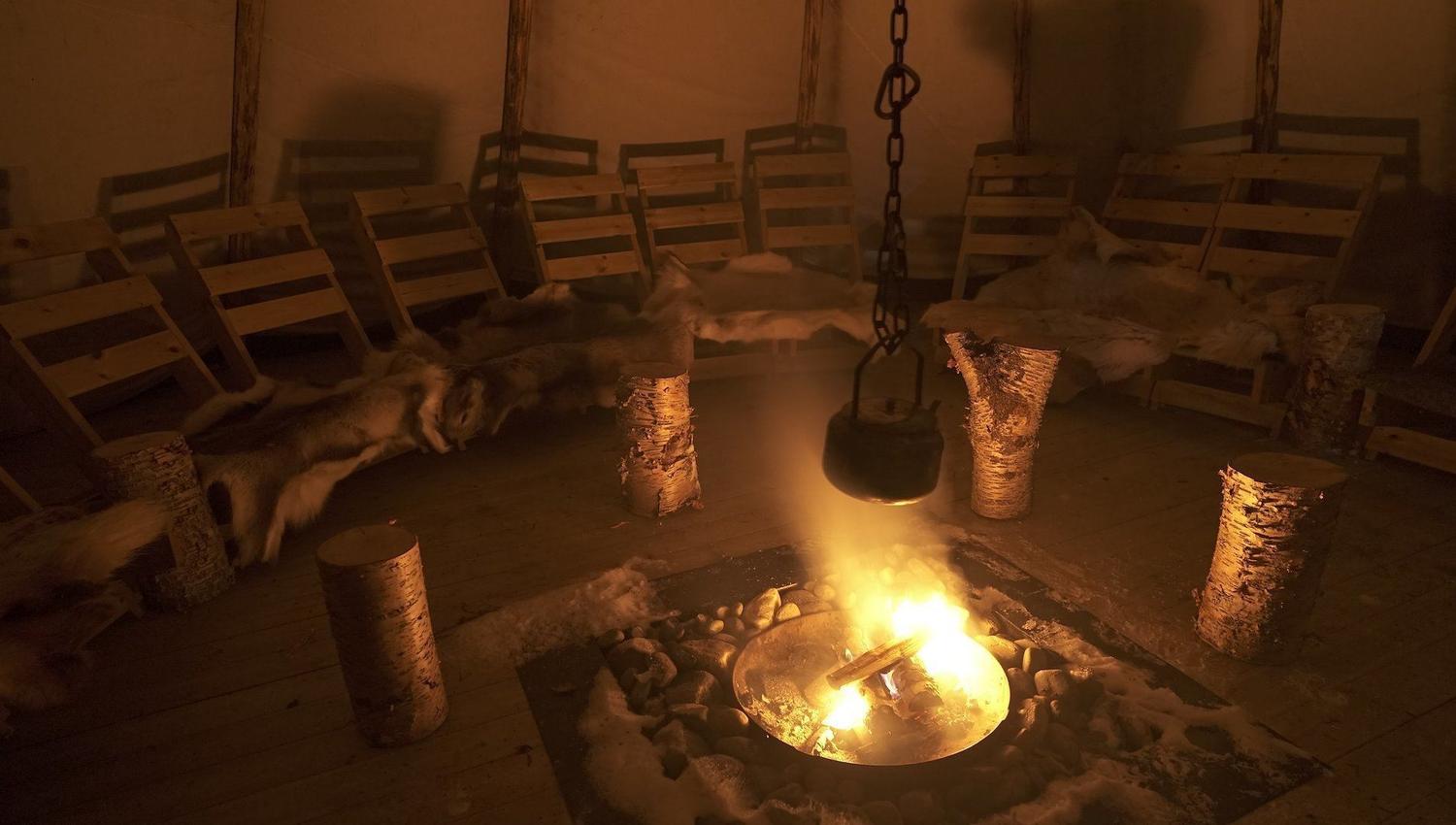Bonfire in a lavvu at North Experience