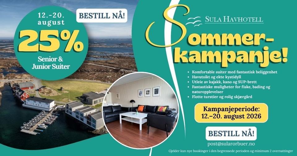 Kortreist ferie? -25% rabatt på overnatting på Sula Havhotell!