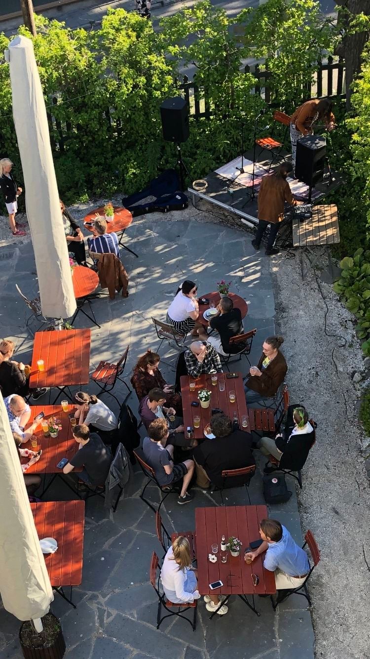 People sitting outside