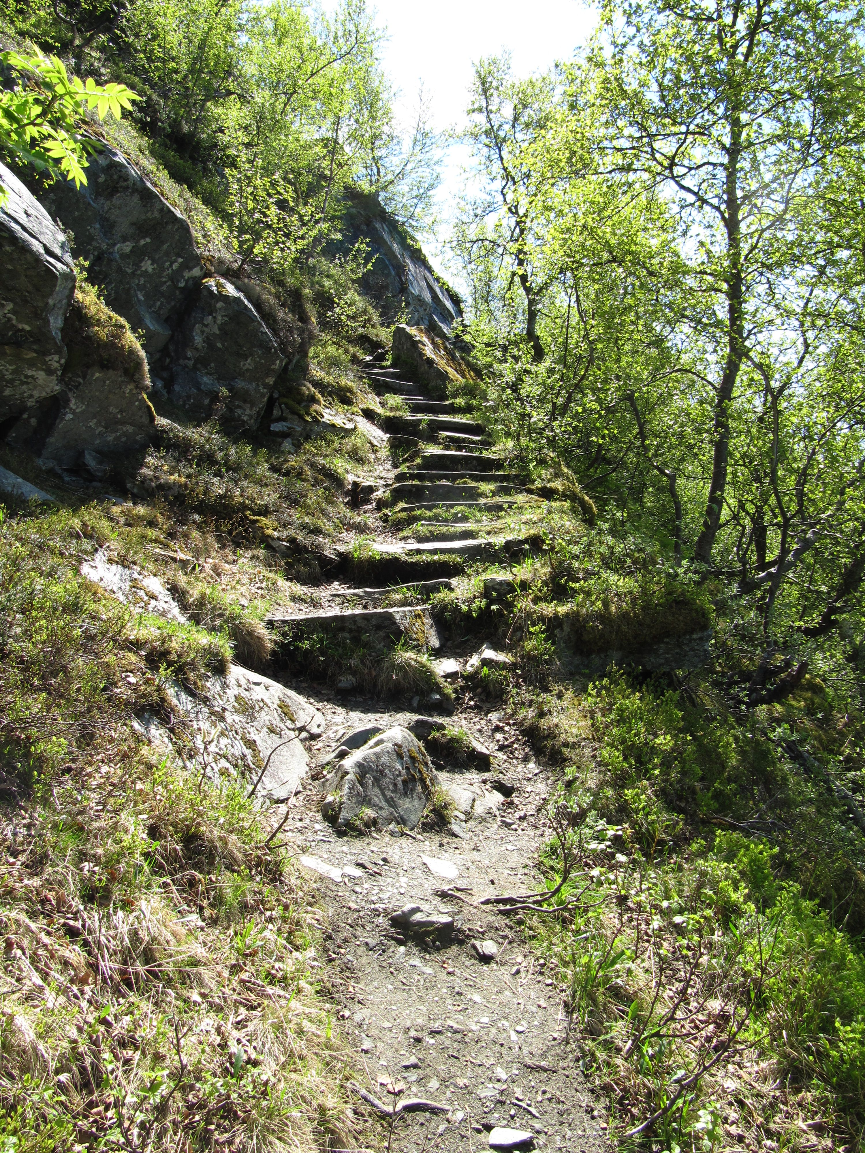 Steep stone steps winding up the mountainside along the Queen’s Trail in Hardanger.
