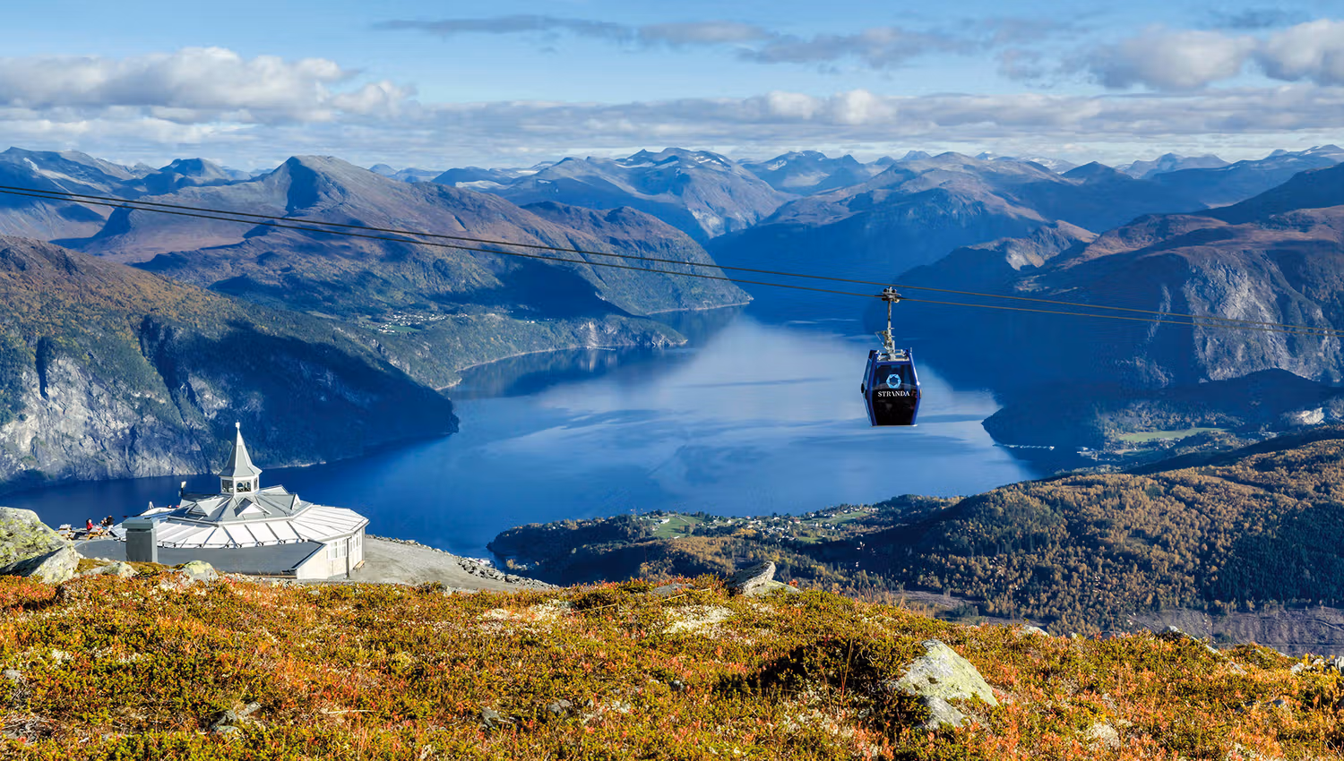 Wonderful view from Strandafjellet to the fjord and the Sunnmøre Alps
