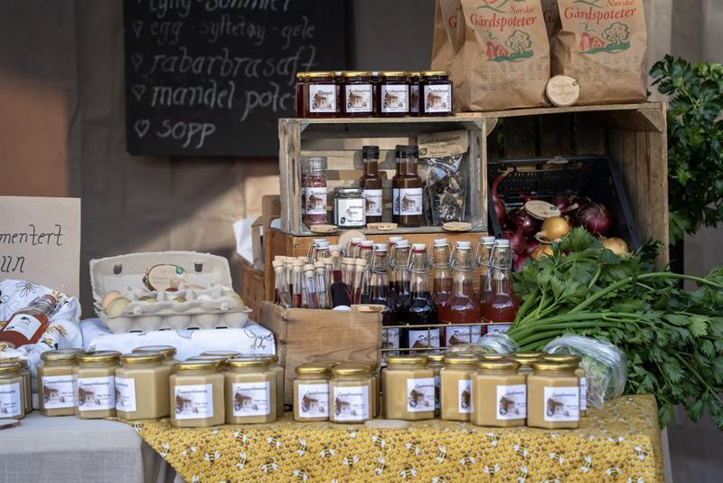 A stall with honey and jam at the Farmers' Market
