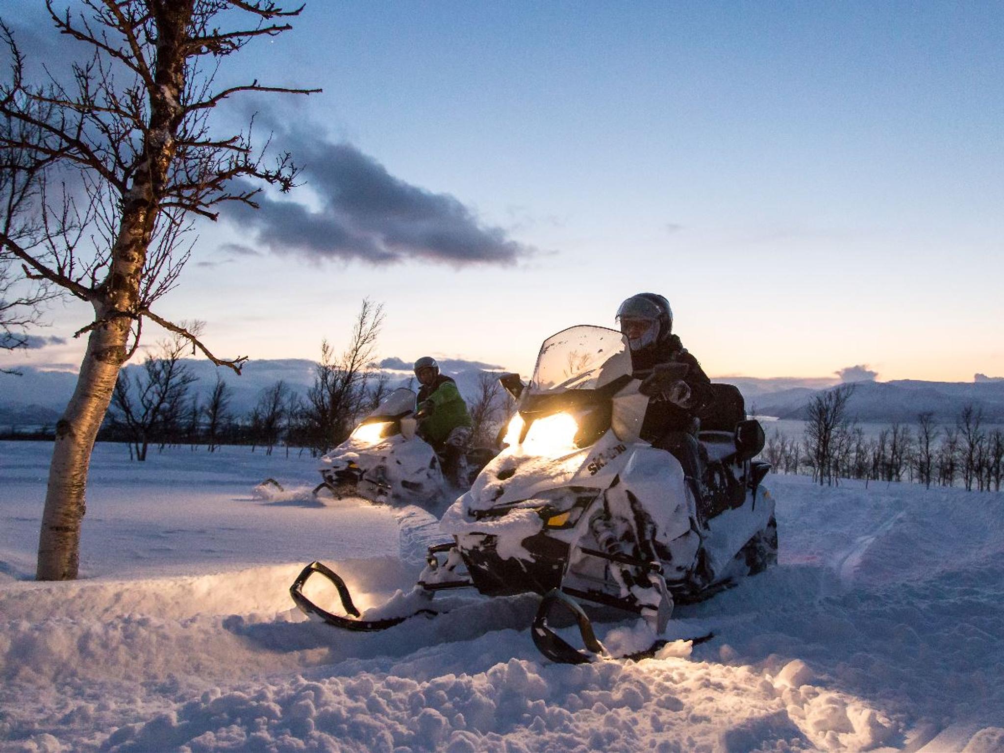 Northern Light snowmobile safari in the amazing LyngenAlps with XLyngen