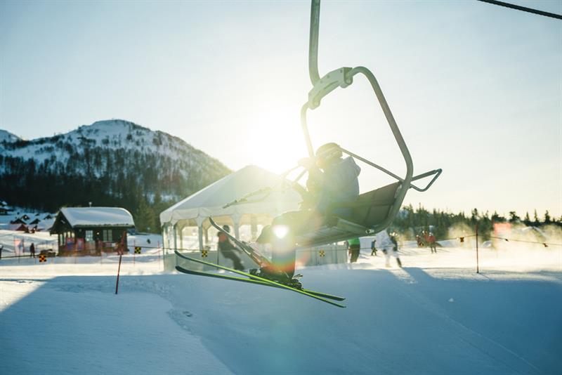skier in ski lift at Rauland ski center