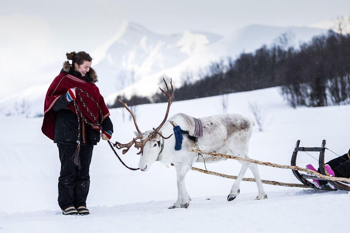 Guide with a reindeer at Camp Tamok