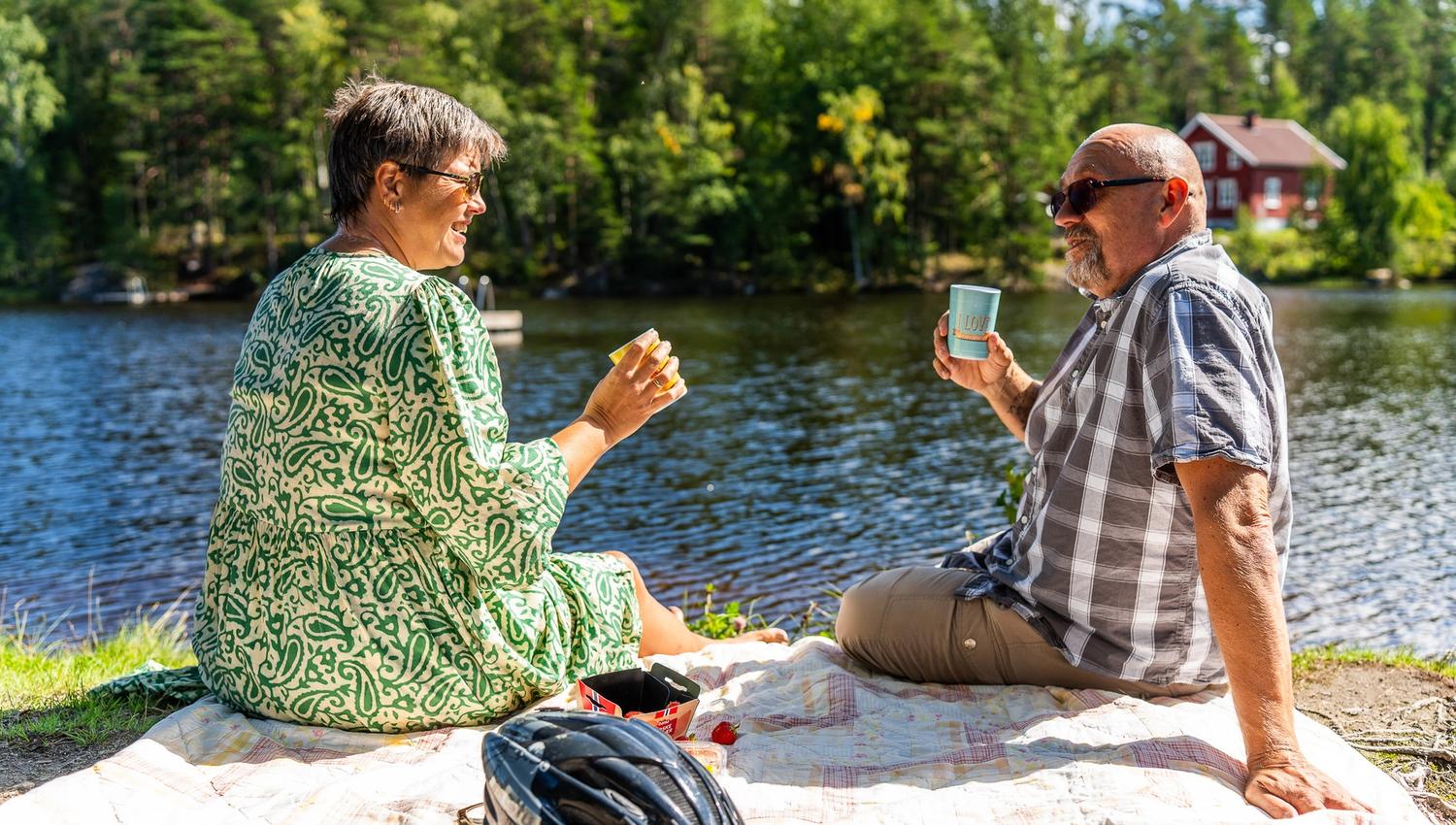 Eldre ektepar har picnic