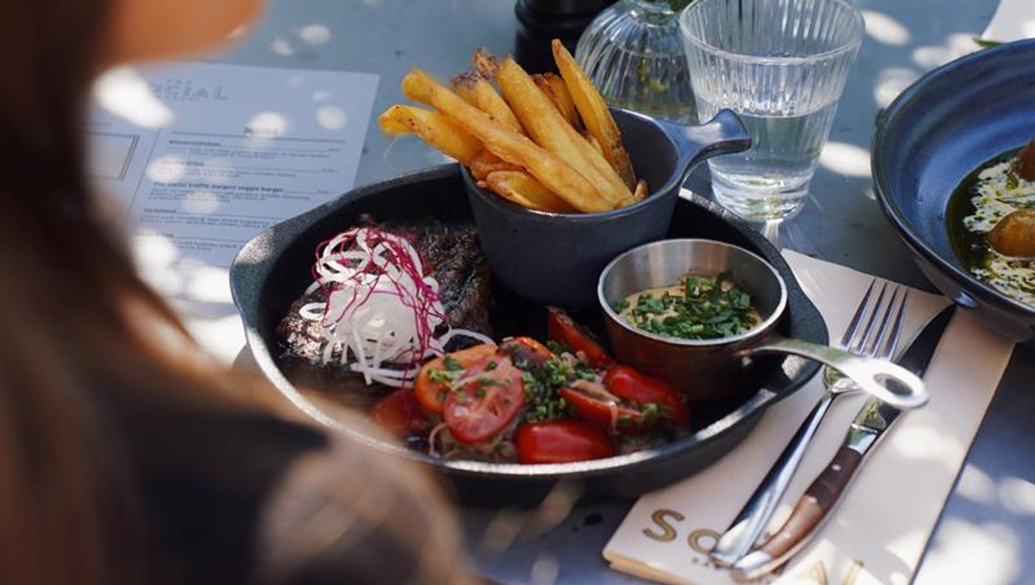 Dinner plate with fries and steak