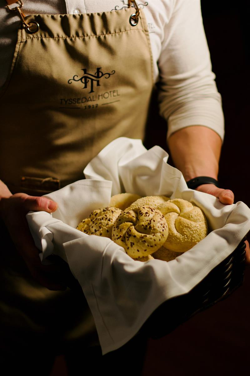 Homemade bread served by the staff at Tyssedal Hotel.