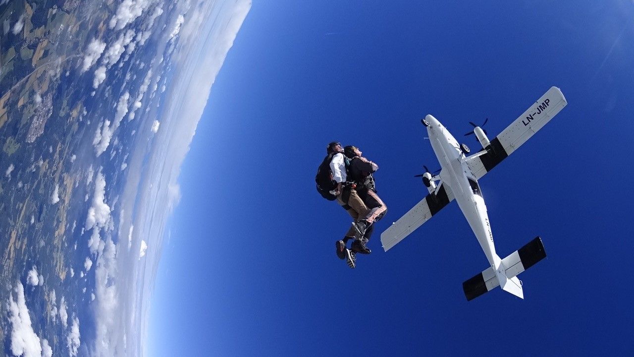 Tandem jump viewed from below