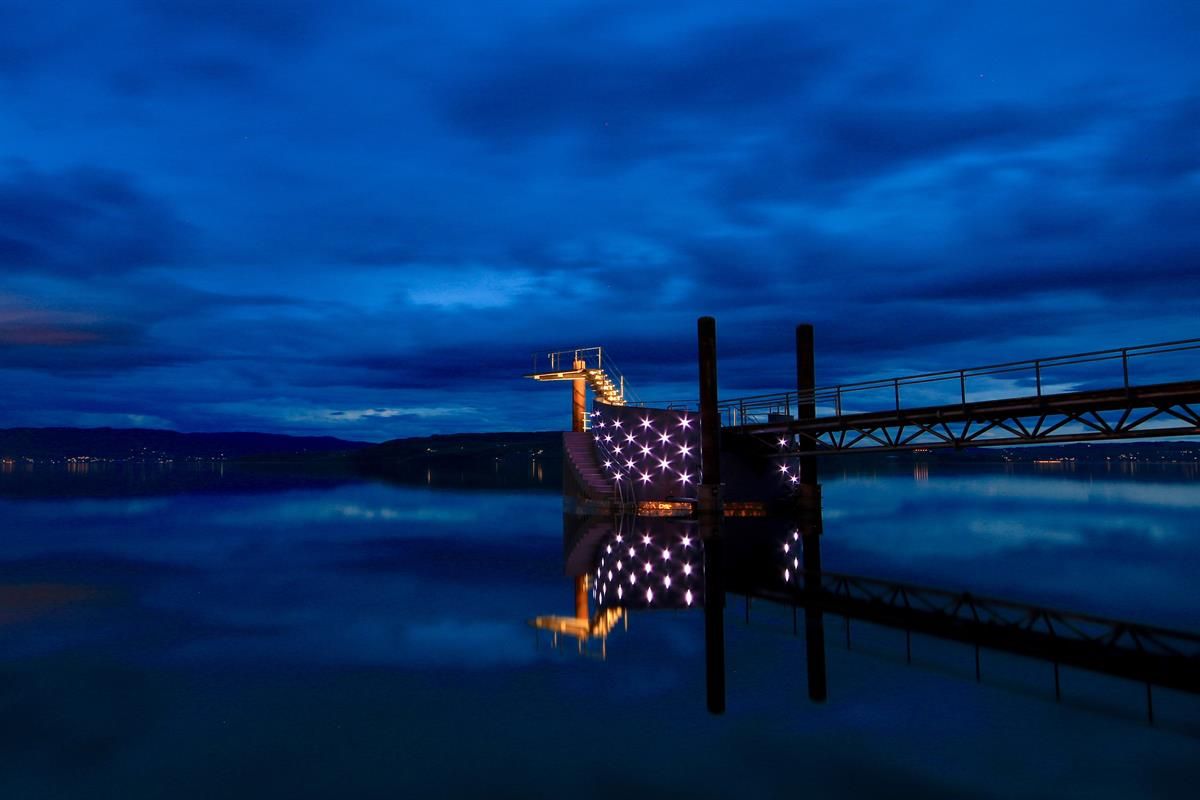Diving tower Hamar by night 
