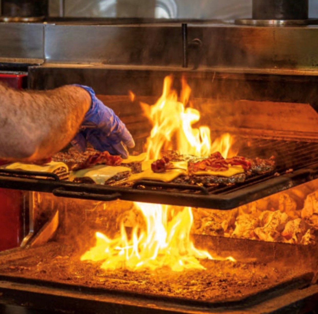 All the burgers are grilled over organic charcoal