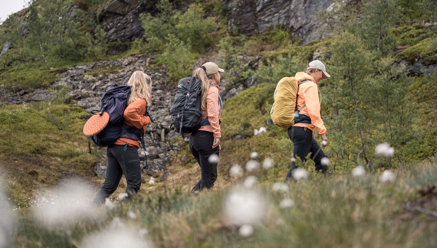 Turgåarar går langs ein sti i fjellandskapet på Dronningstien.