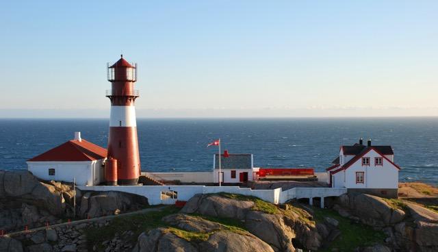A view of Ryvingen Lighthouse and out over the sea.