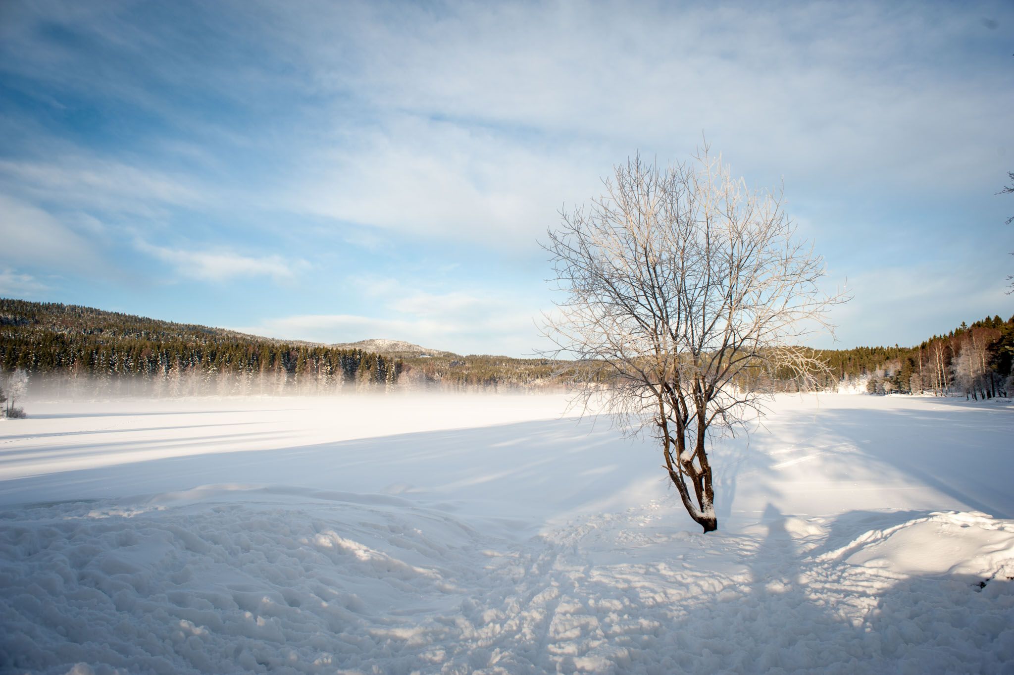Lake covered in snow.
