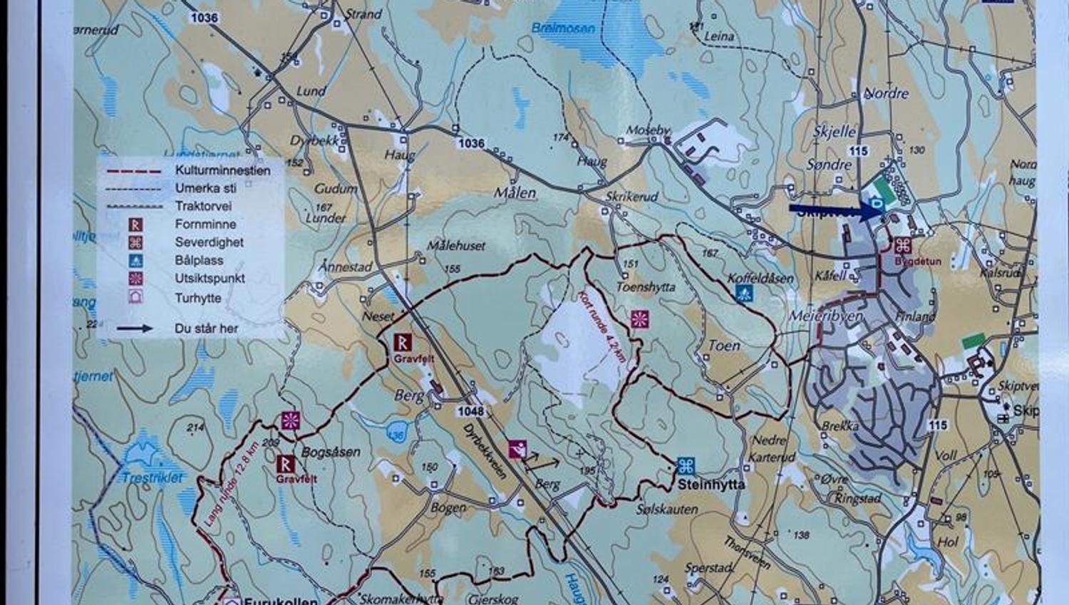 Kart over kulturminnestien i Skiptvet