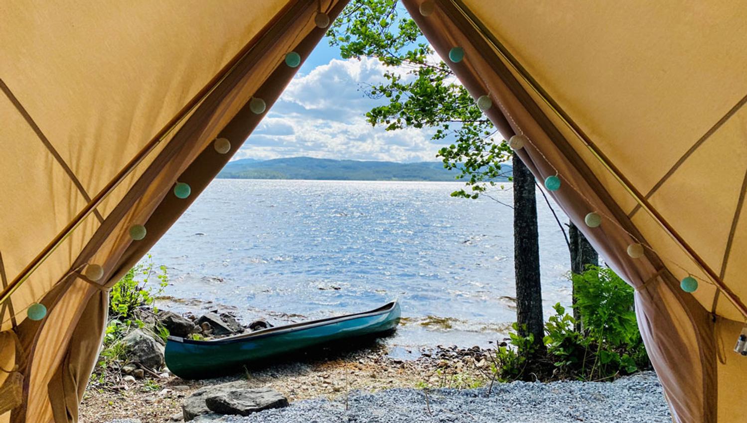 view from glamping tent at Bolkesjø Gård