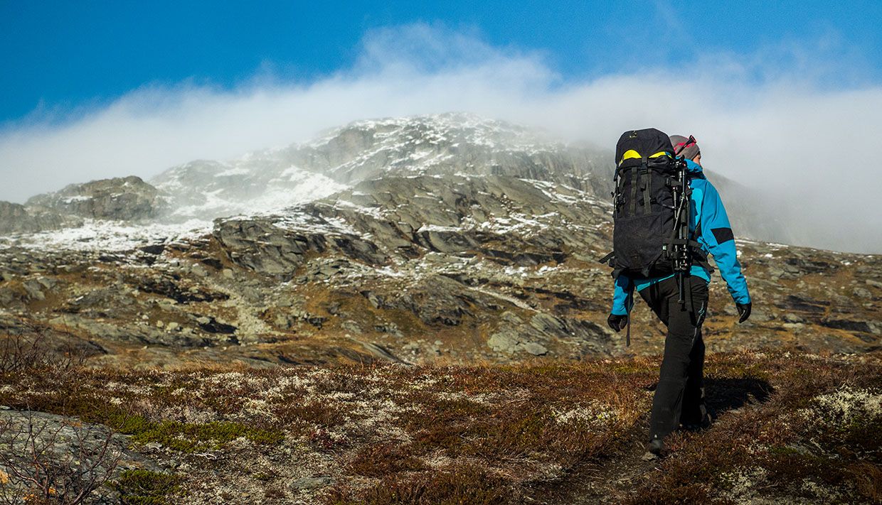 Woman hiking in the mountains.