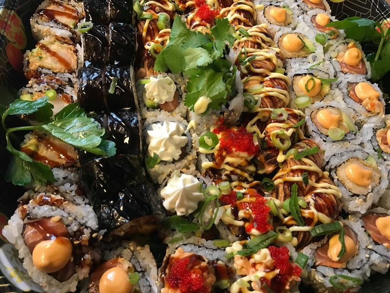 big platter with sushi