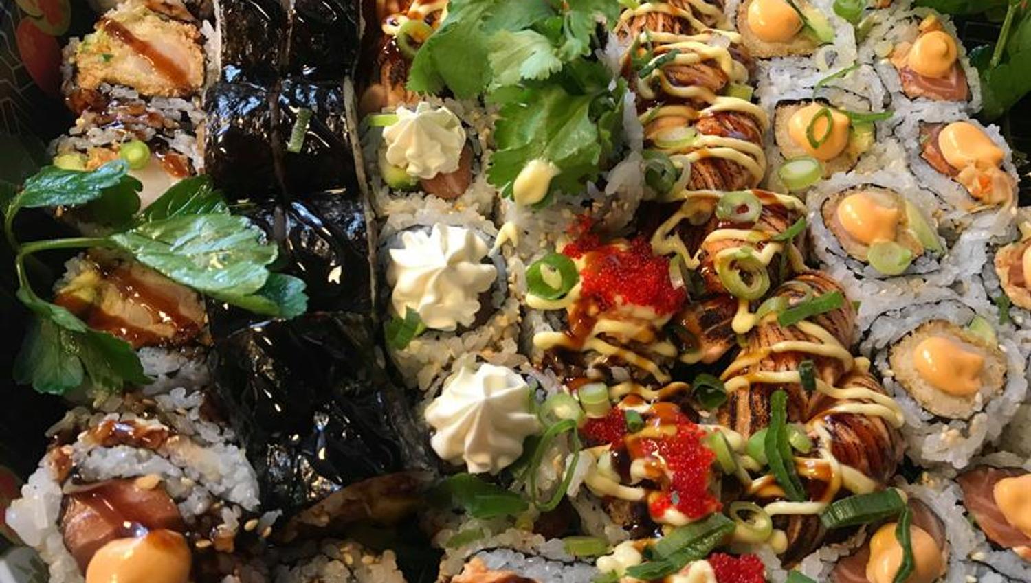 big platter with sushi