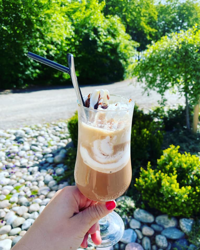 Iced coffee with soft ice cream