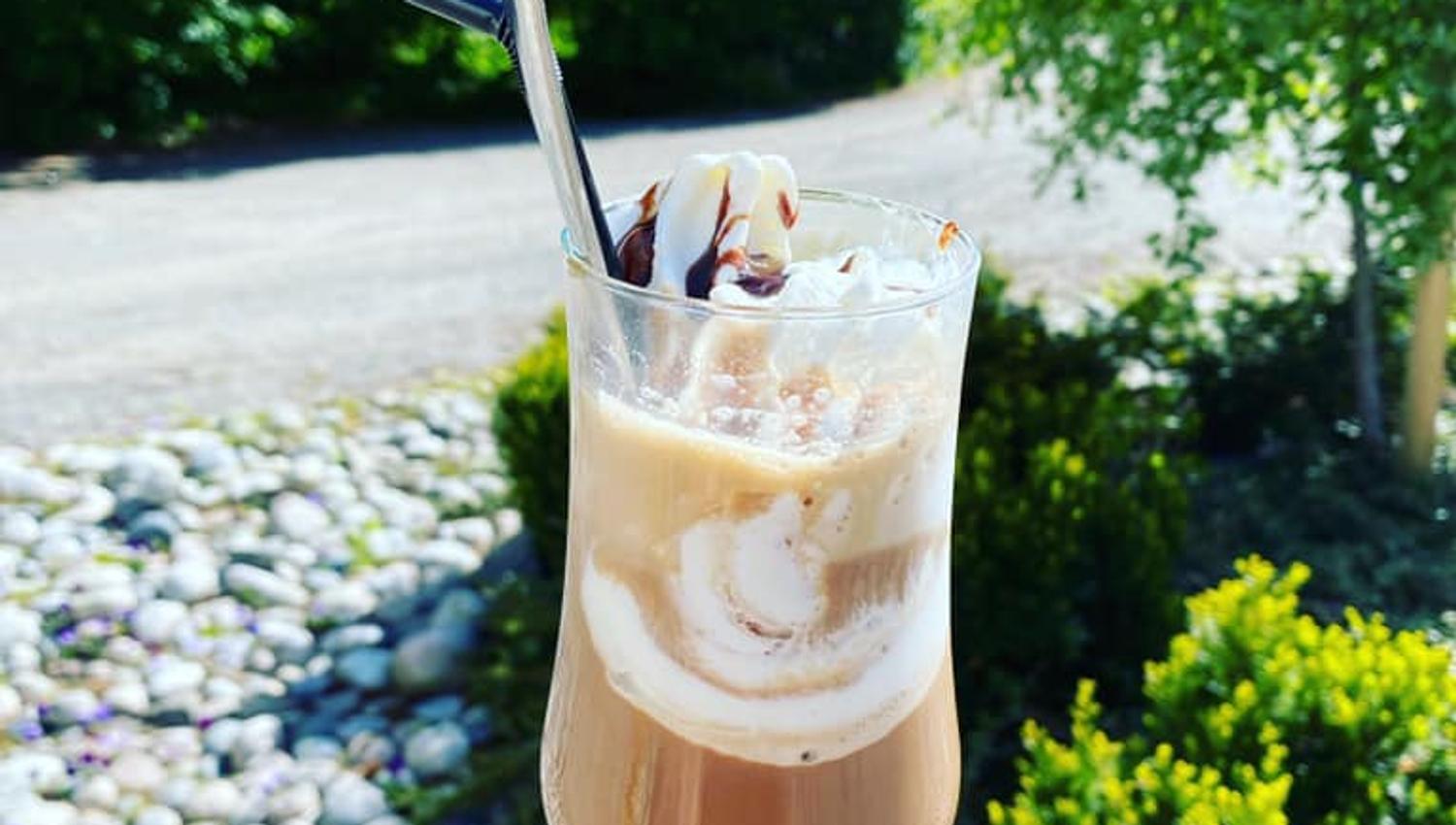 Iced coffee with soft ice cream