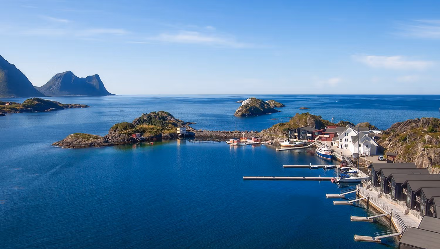 View of Hamn in Senja during summer with clear skies.