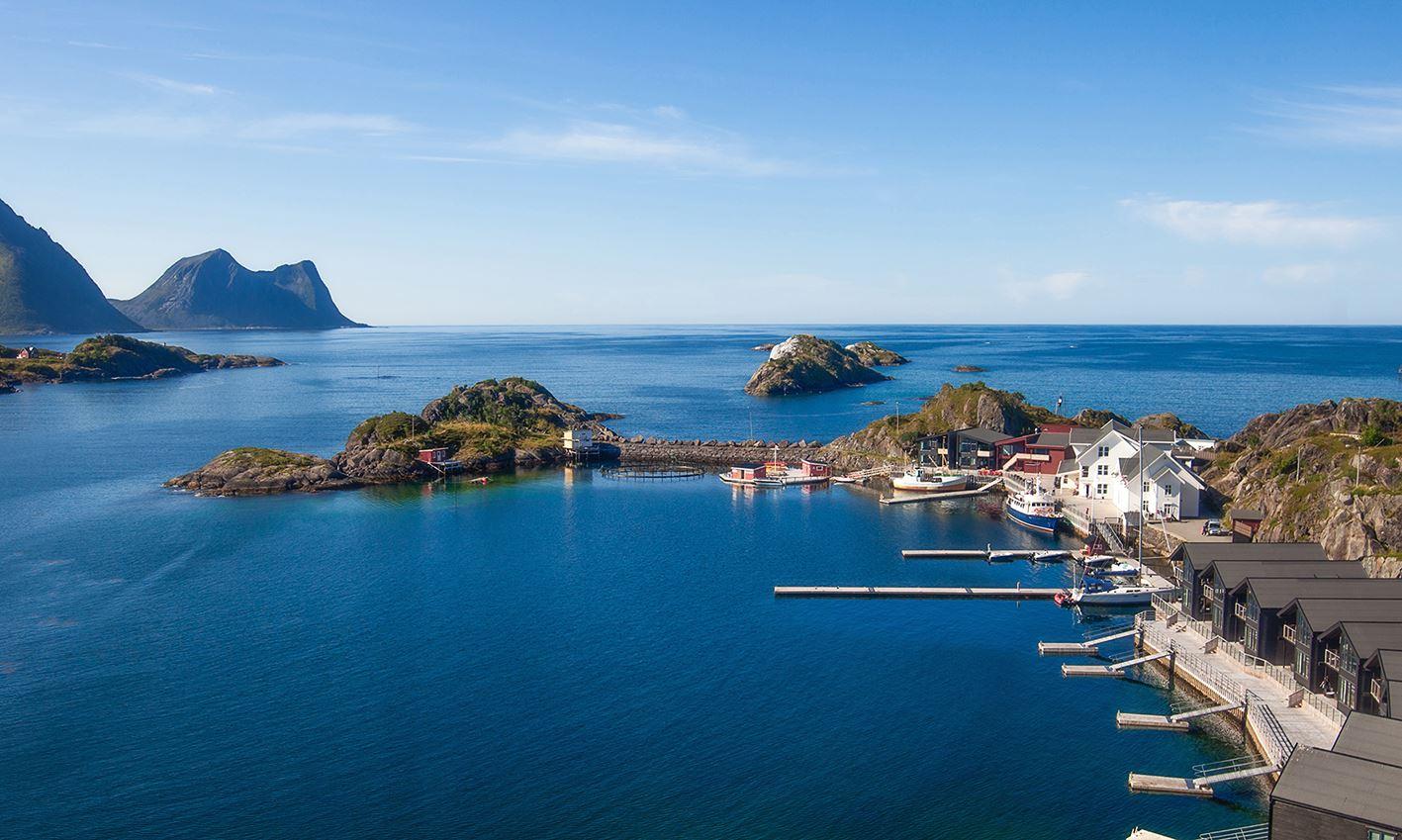 View of Hamn in Senja during summer with clear skies.