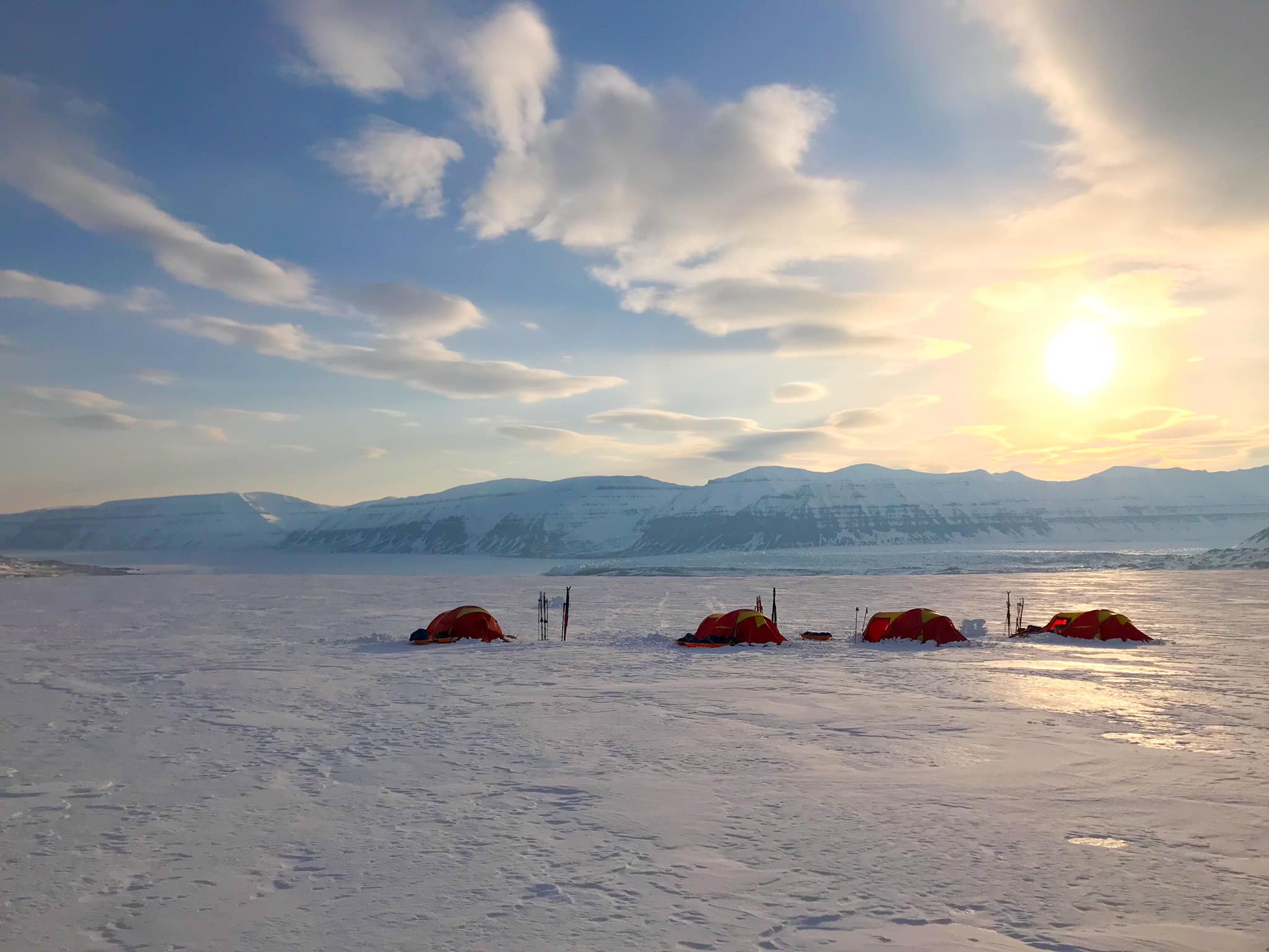 A tent camp in wintertime