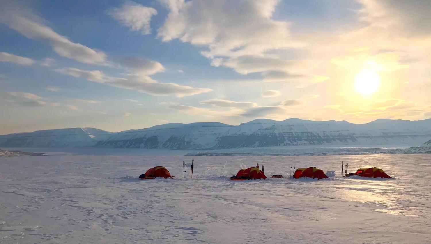 A tent camp in wintertime