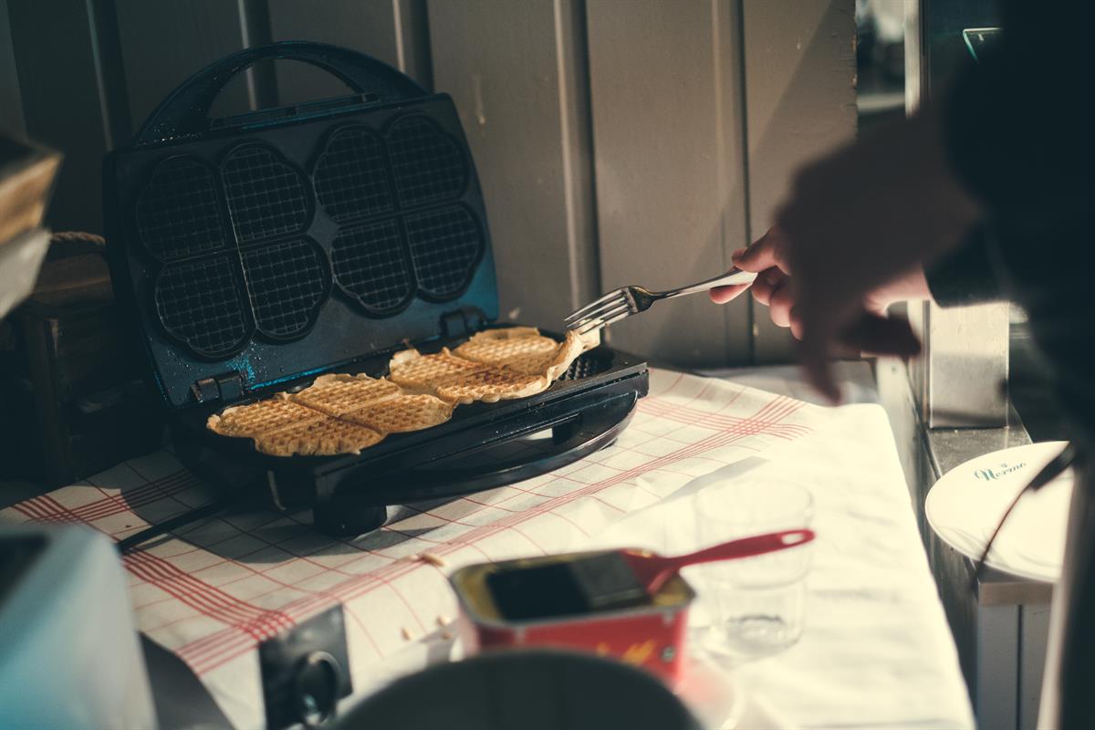 waffle making at breakfast