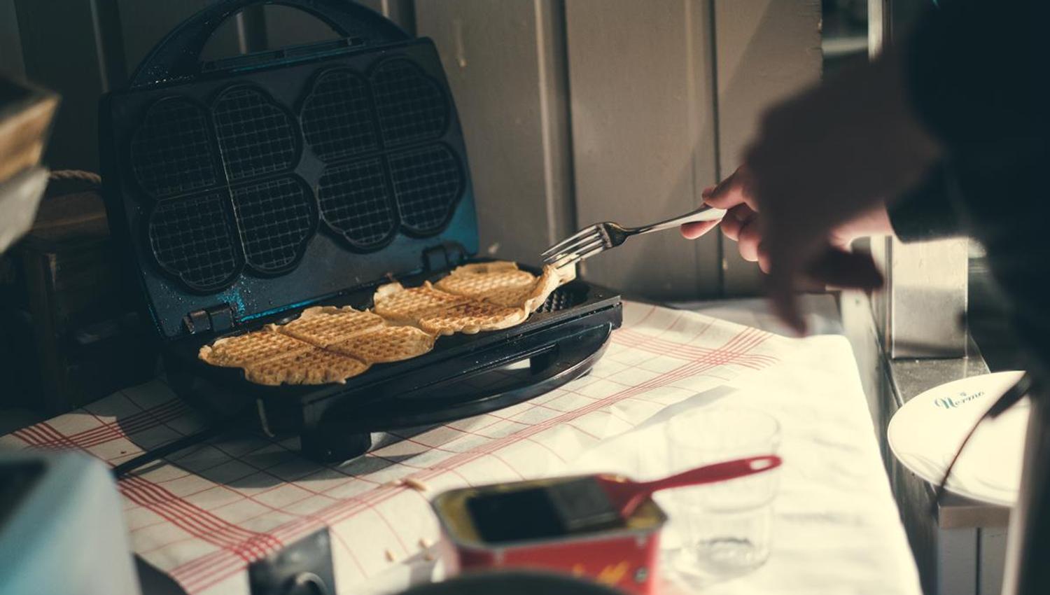 waffle making at breakfast