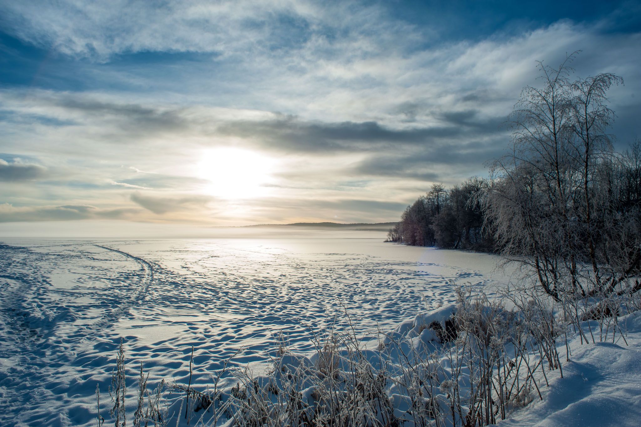 Lake covered in snow.